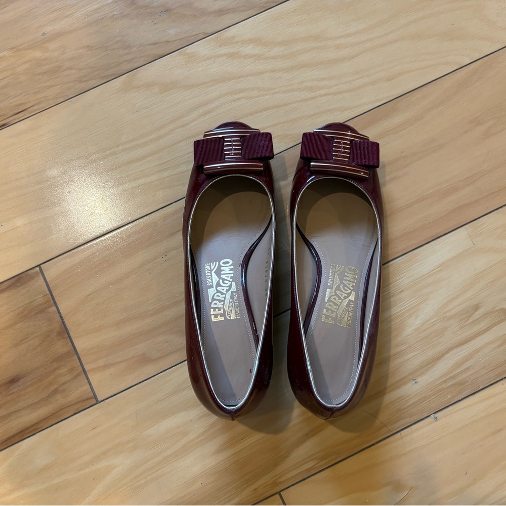 Salvatore Ferragamo Red Leather Flats with Decorative Buckle